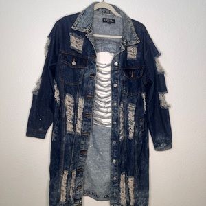 Oversized Distressed Jean Jacket- S